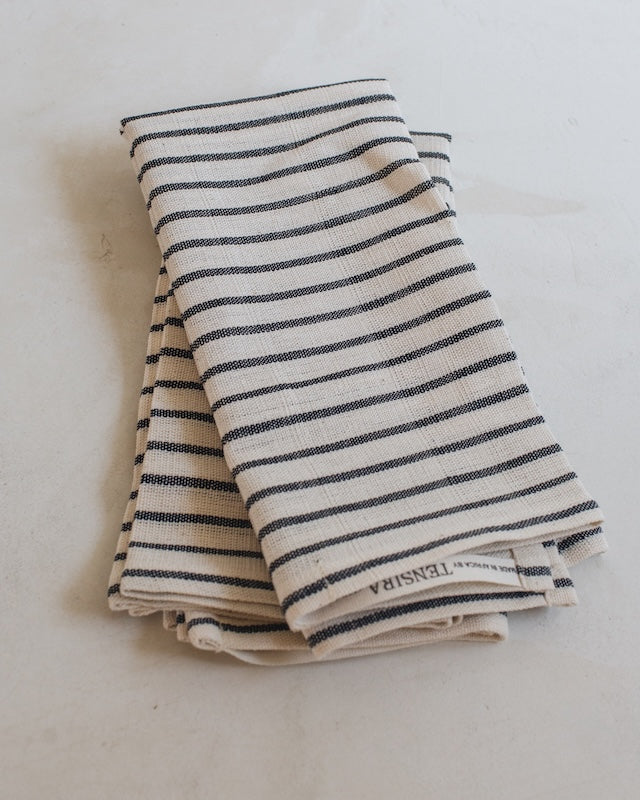 Cream and Black Striped Napkin Set of 4