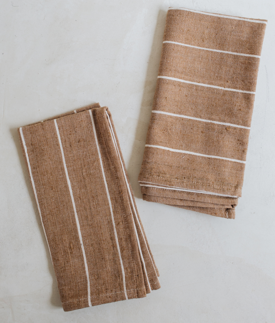 100% Ethiopian Cotton Napkin Bronze with Cream Stripes