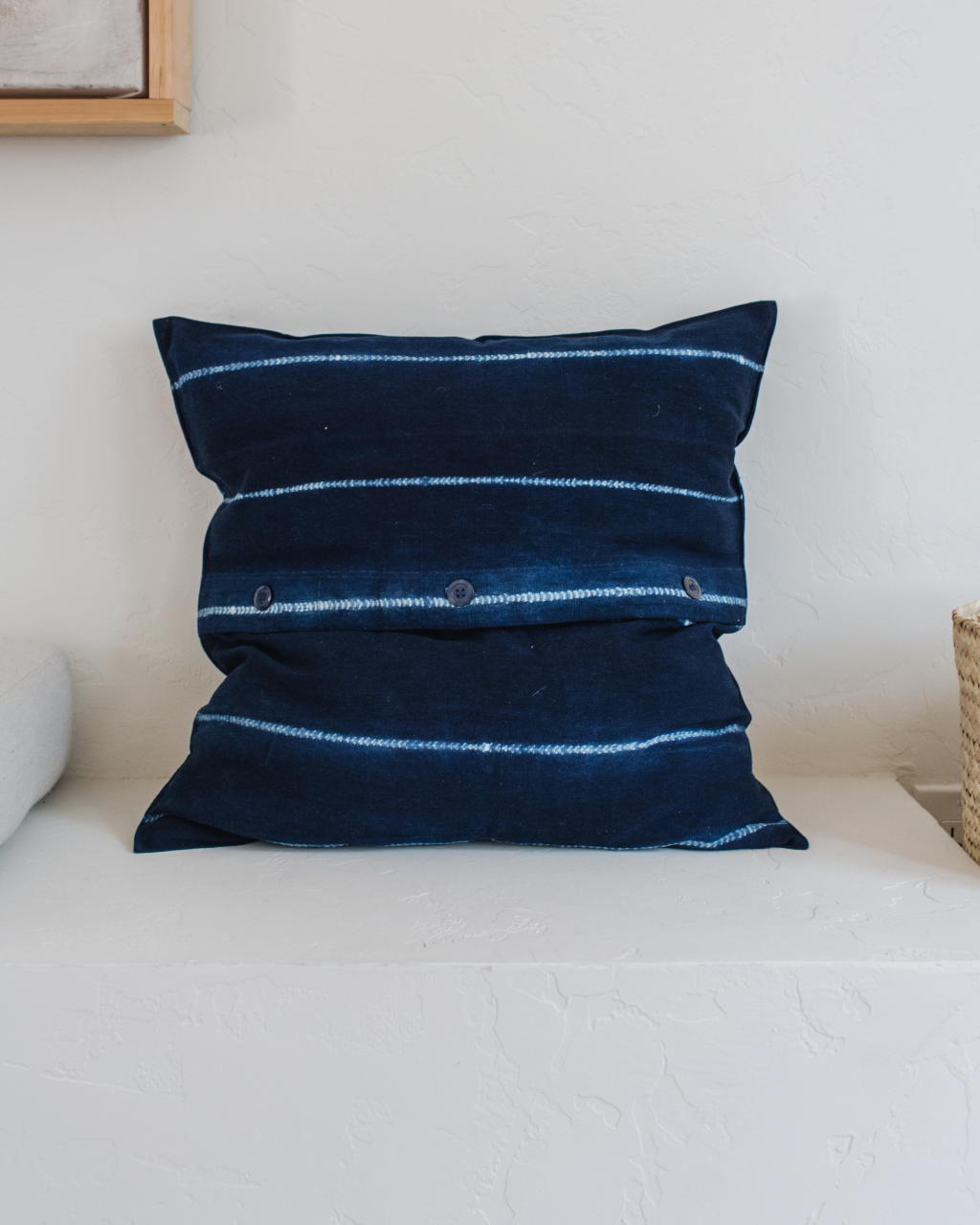 Indigo Striped Cushion Cover with button closure: 50x50 cm (20x20")