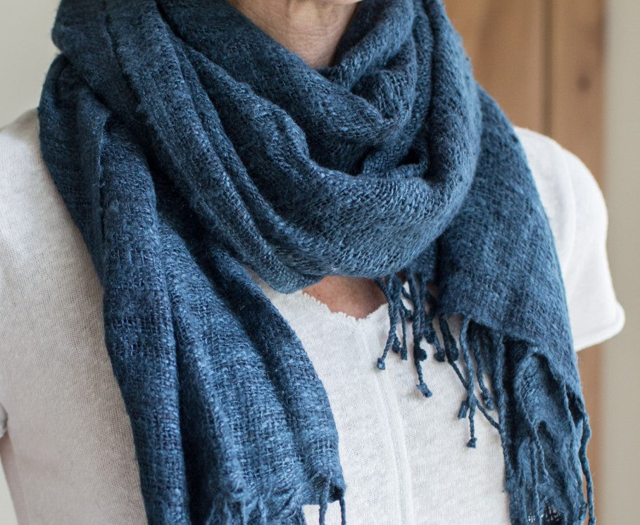 Handwoven Silk Scarf in Navy
