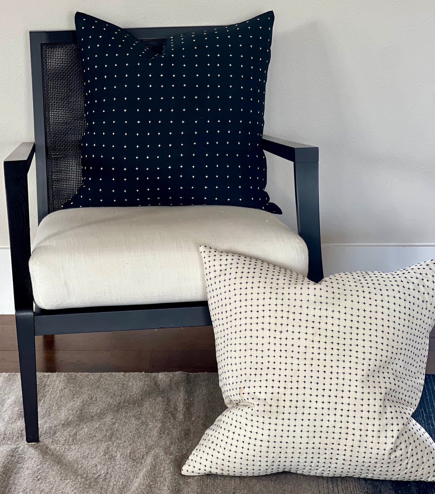 Throw Pillow Cover Cream with Black Stitching