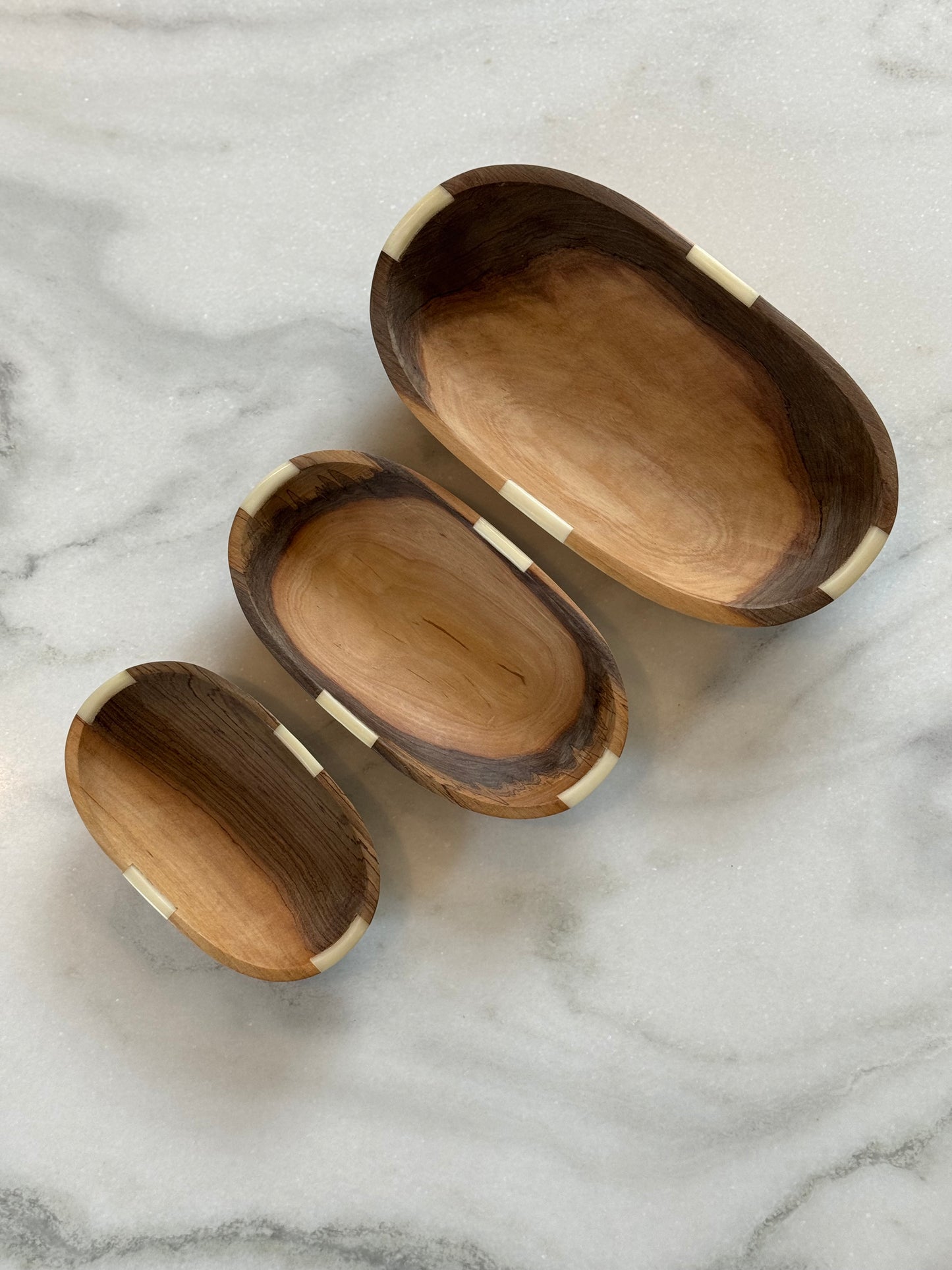 Olive Wood and Bone Nesting Bowls- Set of 3