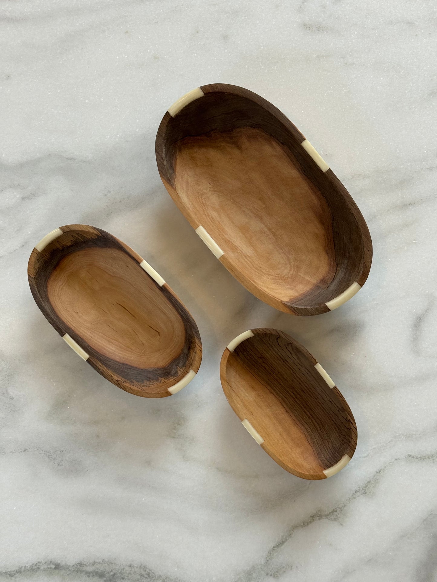 Olive Wood and Bone Nesting Bowls- Set of 3
