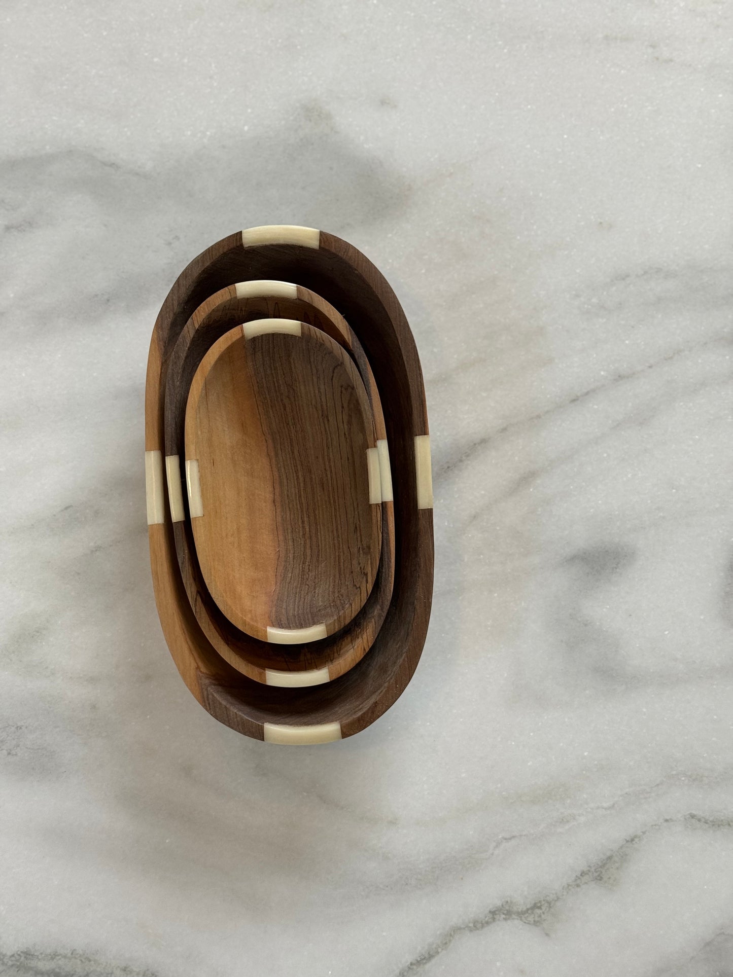Olive Wood and Bone Nesting Bowls- Set of 3