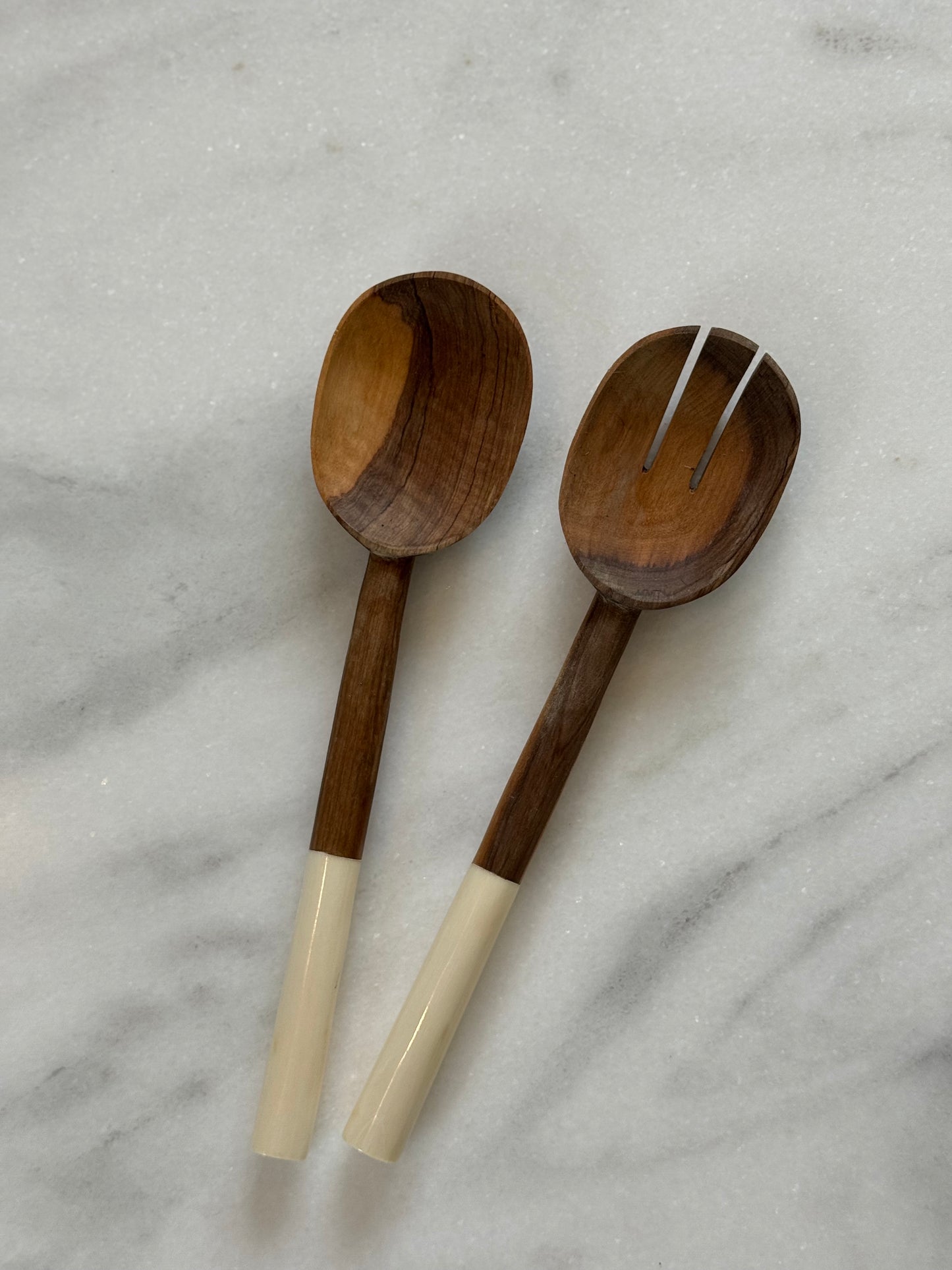 Wood and Horn Salad Servers