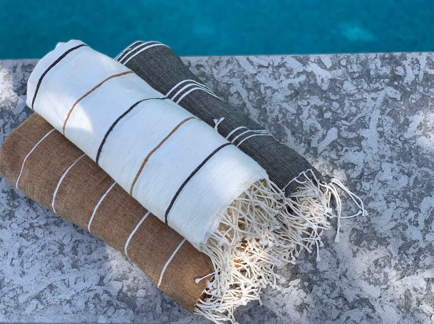 Large 100% Cotton Towel Grey with Natural Stripes