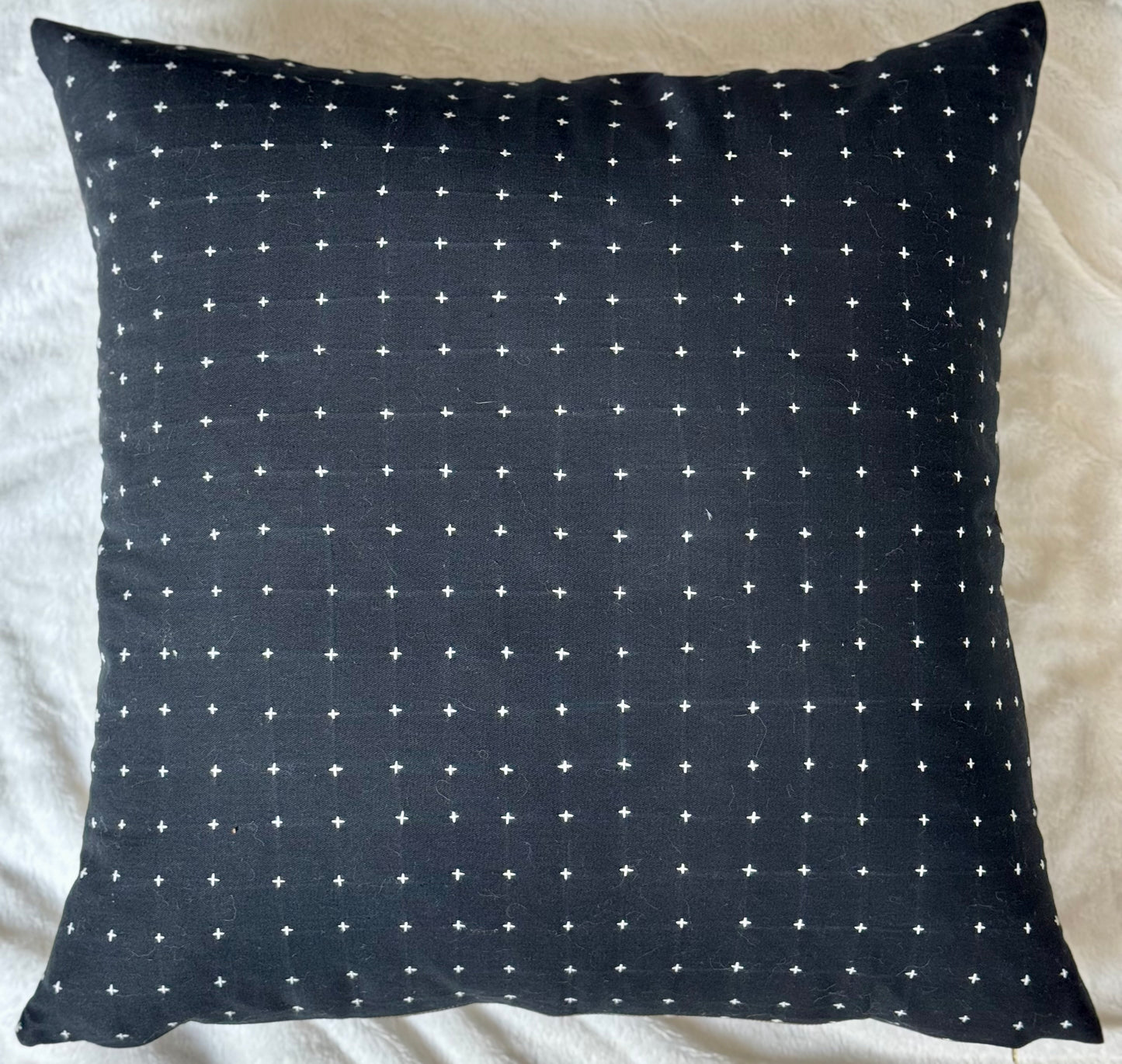 Throw Pillow Cover Black with Cream Stitching
