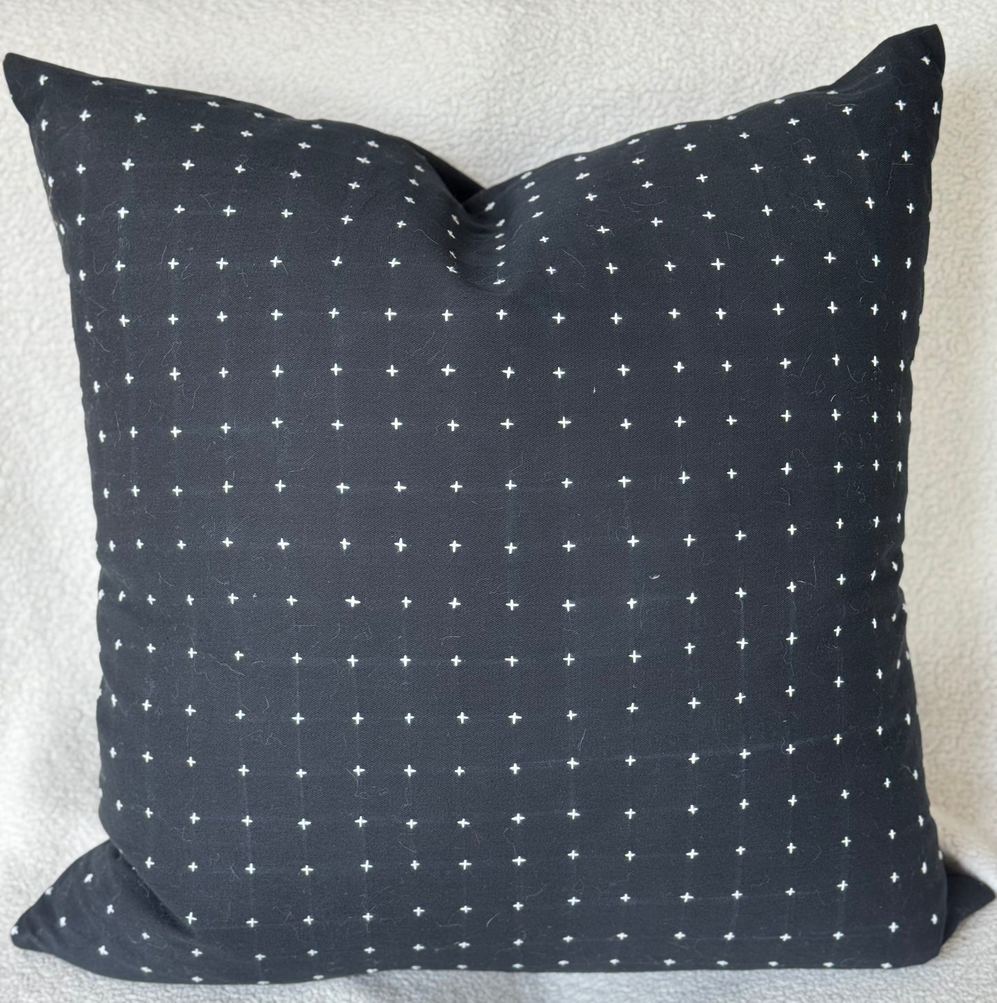 Throw Pillow Cover Black with Cream Stitching