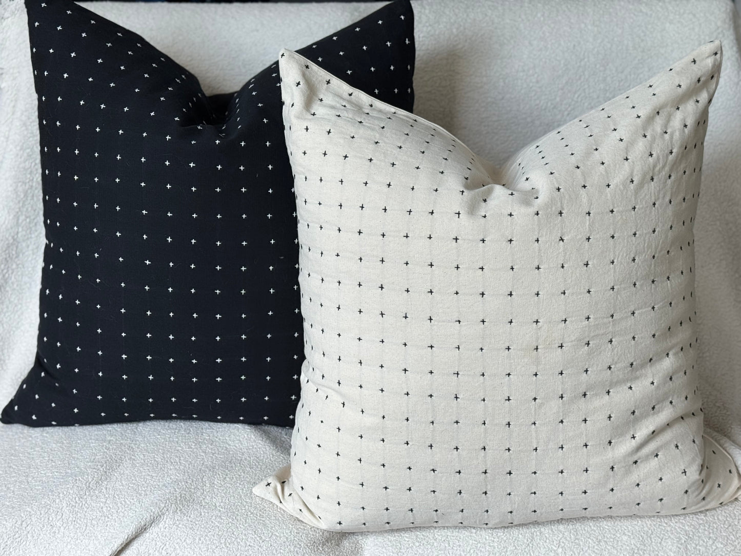 Throw Pillow Cover Cream with Black Stitching