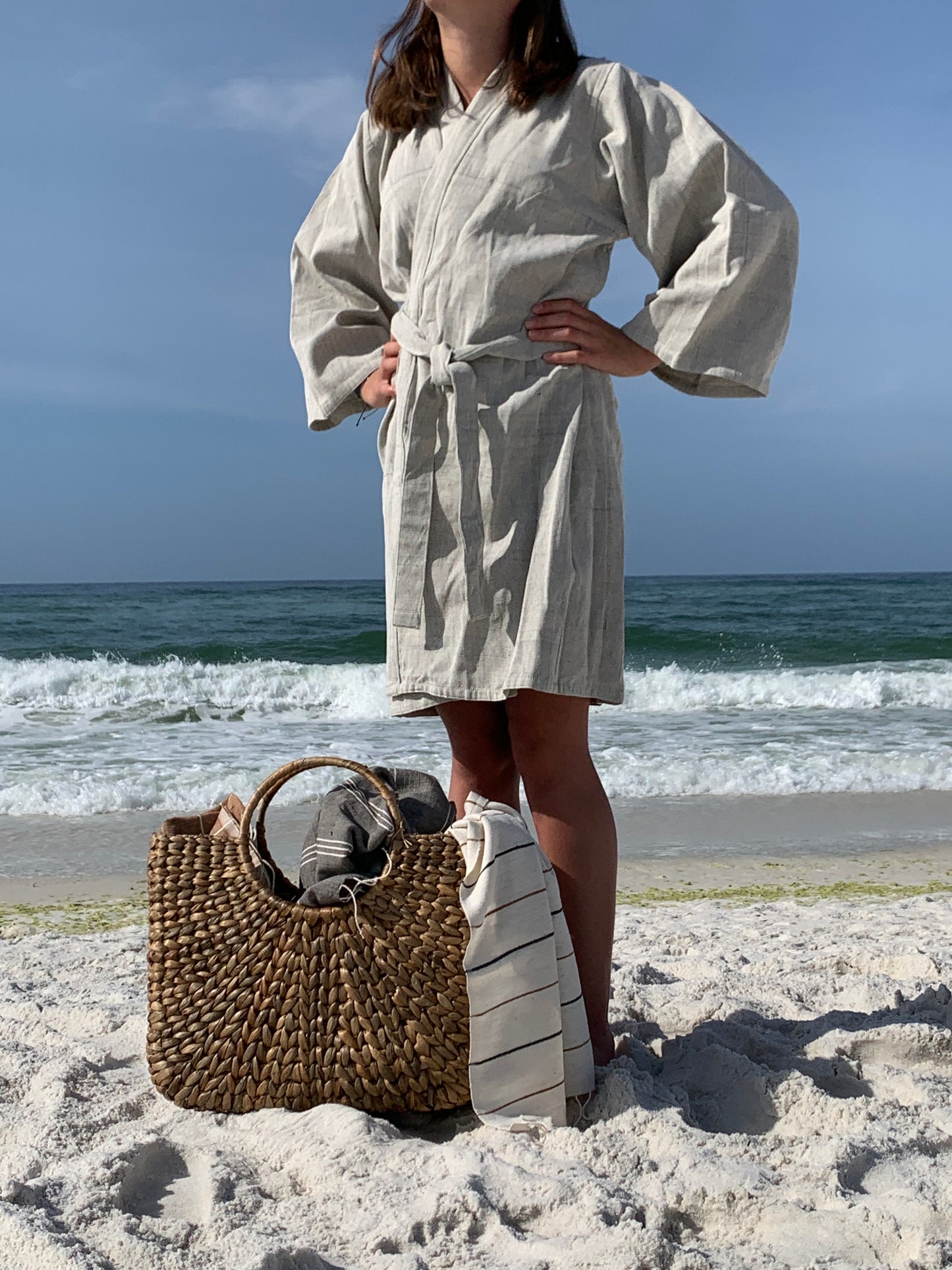 Kimono Style Robe and Cover Up in Indigo and Heather Weave
