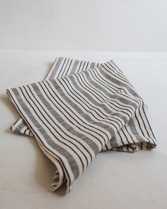 Black and Cream Striped Kitchen Towel set of 2