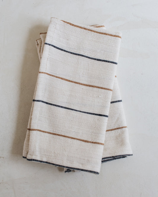 100% Ethiopian Cotton Napkin Cream with Black and Bronze Stripes