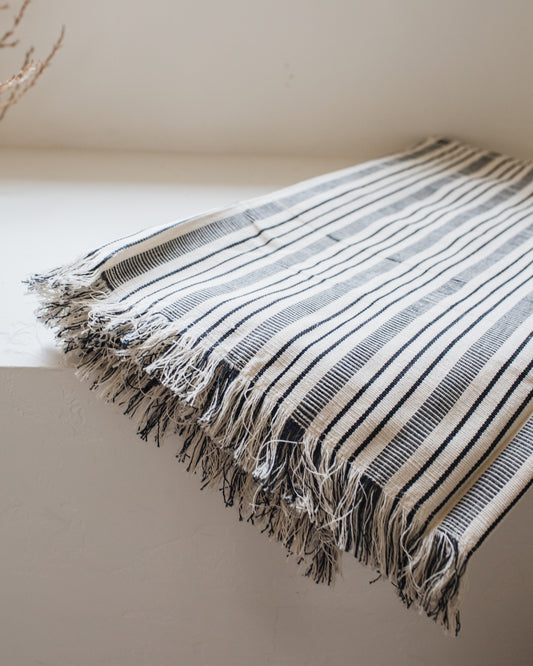Best Throw Blanket Ever! Indigo and Cream Stripes