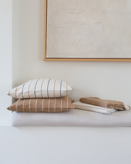 100% Cotton Cushion Cover Cream with Black and Bronze Stripes