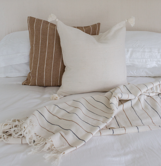 Every Season Throw Blanket Cream with Black and Bronze Stripes
