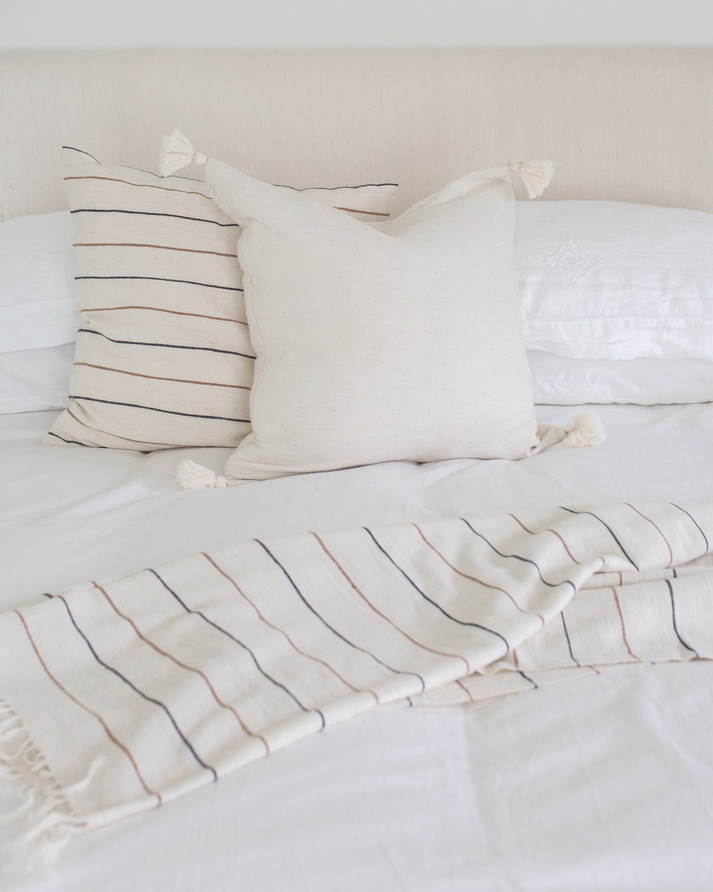 100% Cotton Cushion Cover Cream with Black and Bronze Stripes