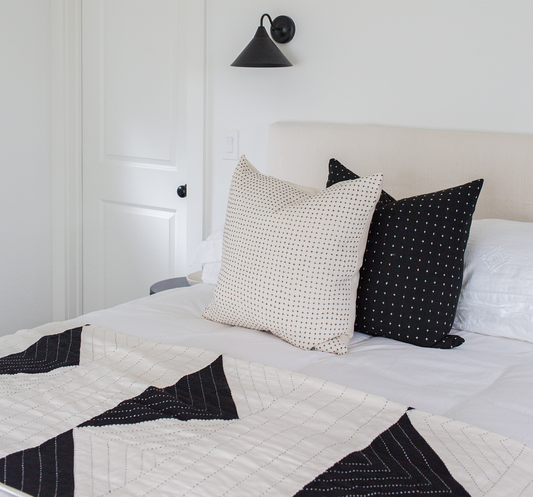 Organic Cotton Throw Bone and Charcoal