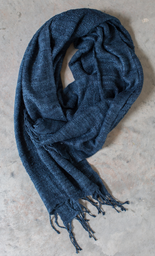 Handwoven Silk Scarf in Navy