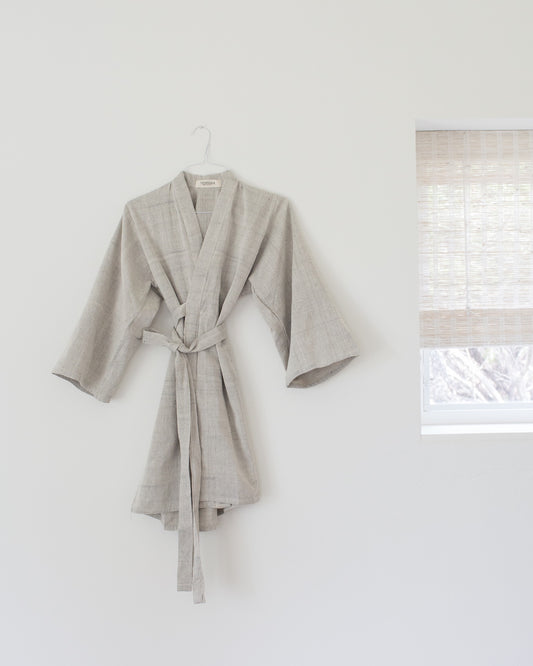 Kimono Style Robe and Cover Up in Indigo and Heather Weave