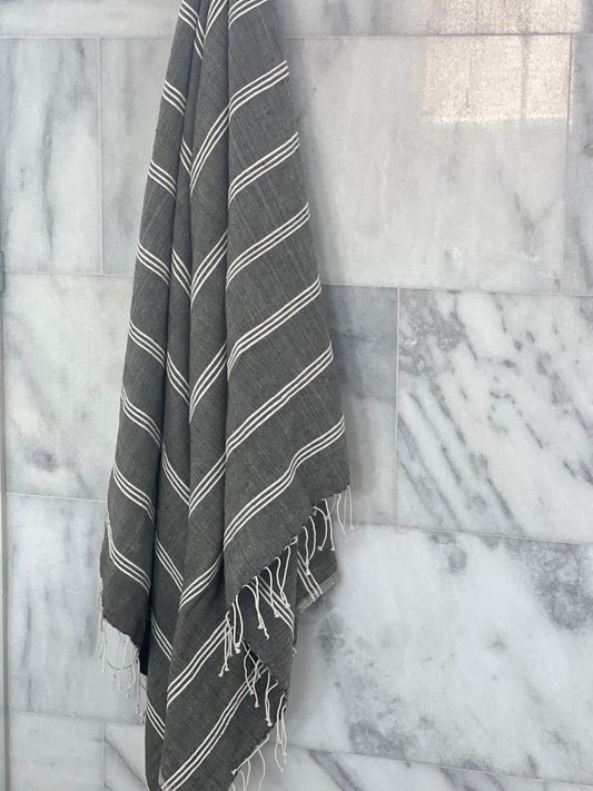 Large 100% Cotton Towel Grey with Natural Stripes