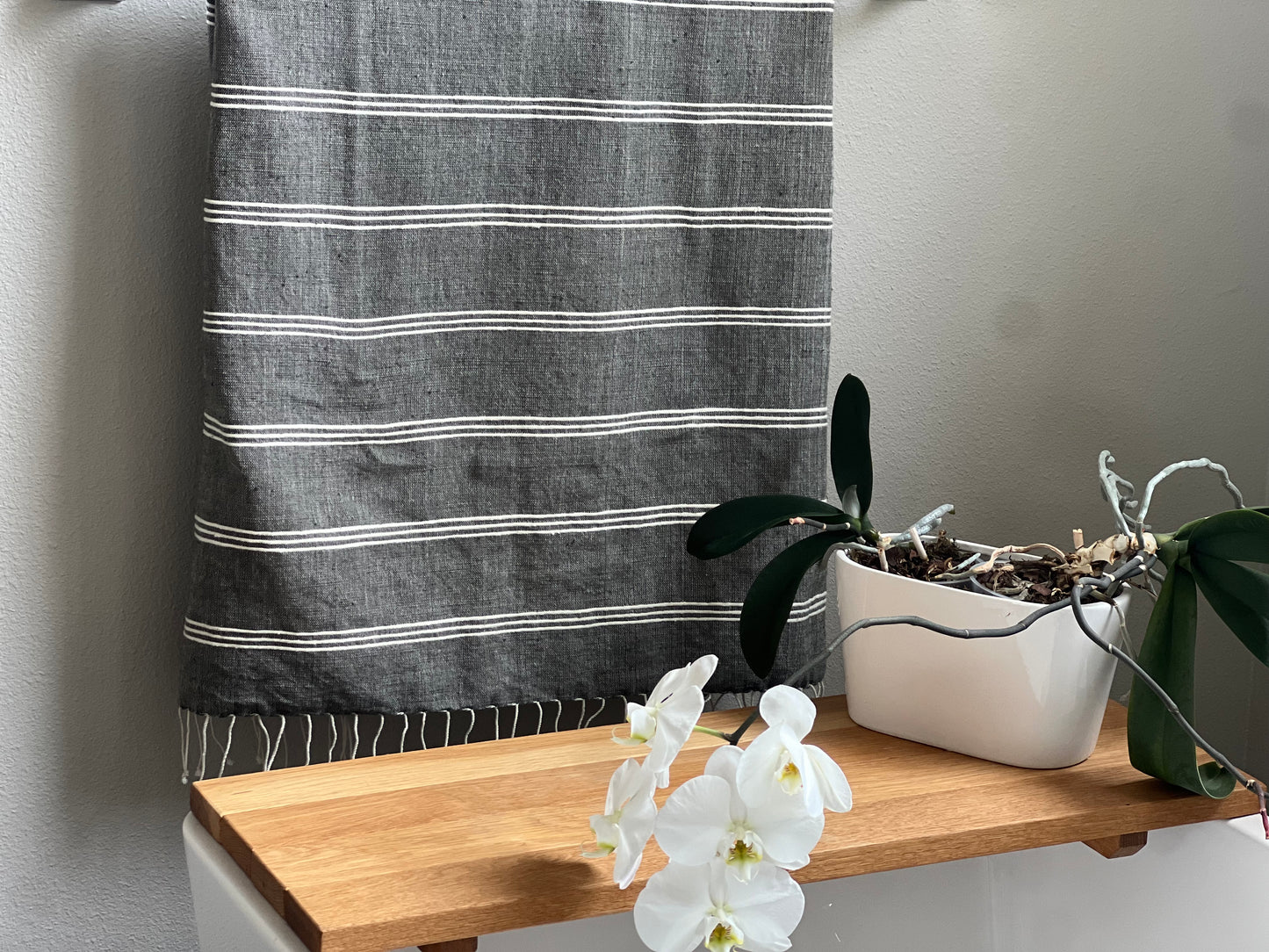 Large 100% Cotton Towel Grey with Natural Stripes