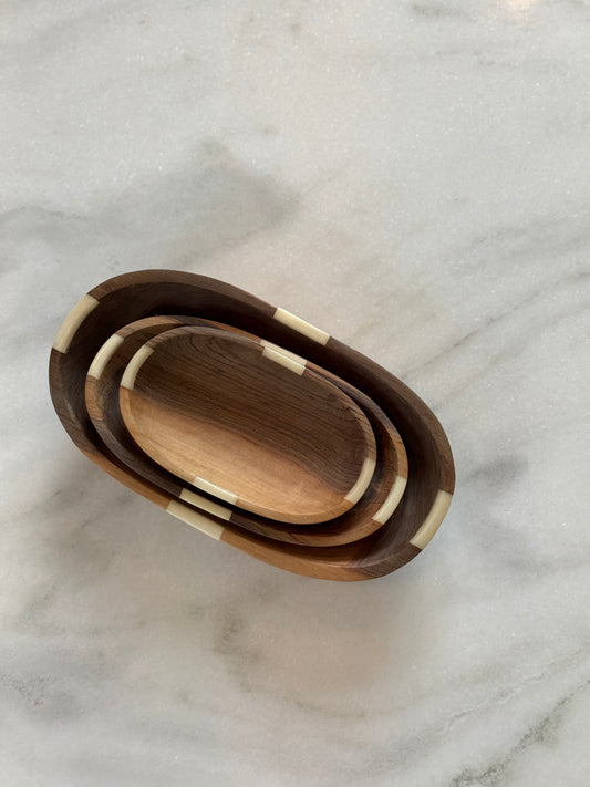 Olive Wood and Bone Nesting Bowls- Set of 3