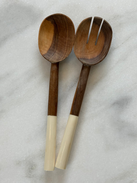 Wood and Horn Salad Servers