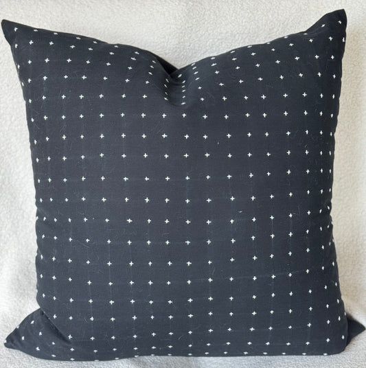 Throw Pillow Cover Black with Cream Stitching