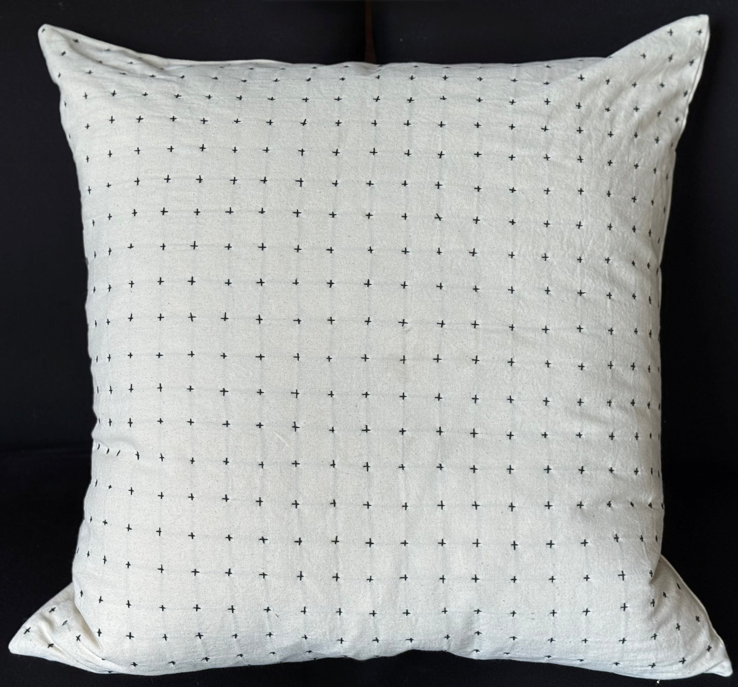 Throw Pillow Cover Cream with Black Stitching