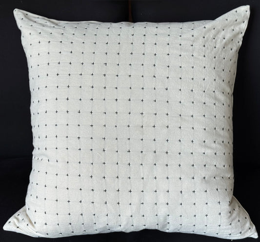 Throw Pillow Cover Cream with Black Stitching